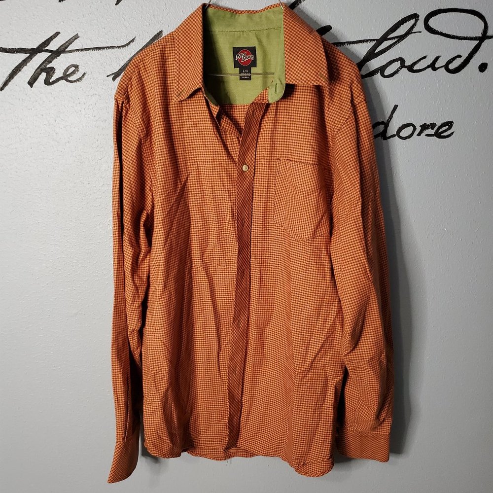 Long Sleeve Button Down Orange Small Check Plaid, Nick Danger, L